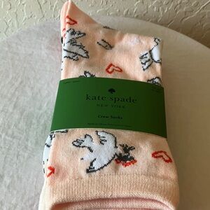 Kate Spade: Blush/White/Red Socks with Heart & Dove Design- Crew- set of 3